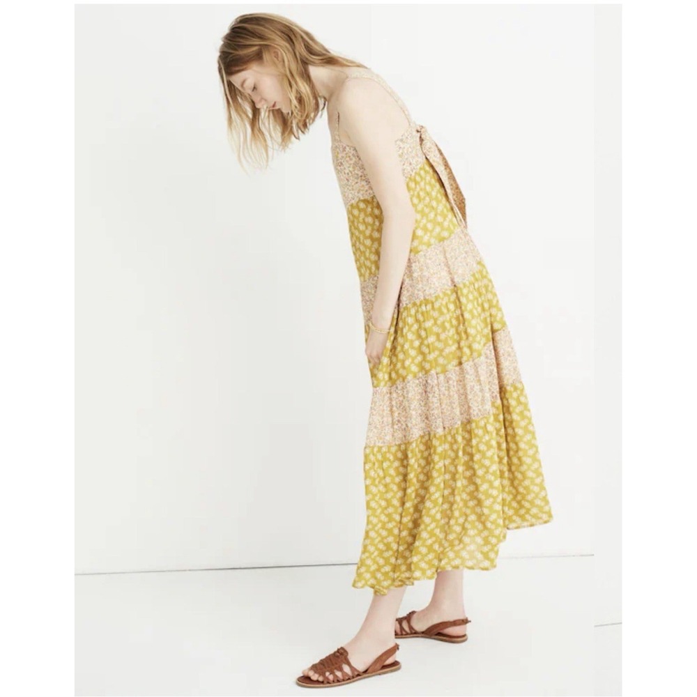 Madewell Mixed Print Tiered Midi Dress in Jaipur Floral Sz M Lined Tie Back - Picture 6 of 16